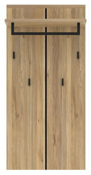 Garderobenpaneel aus Holz mit schwarzem Metallrahmen, Frontalansicht