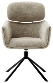 Moderner Sessel mit beigem Stoffbezug und schwarzem Metallgestell, Frontalansicht