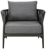 Grauer Loungesessel mit Kissen, Vorderansicht