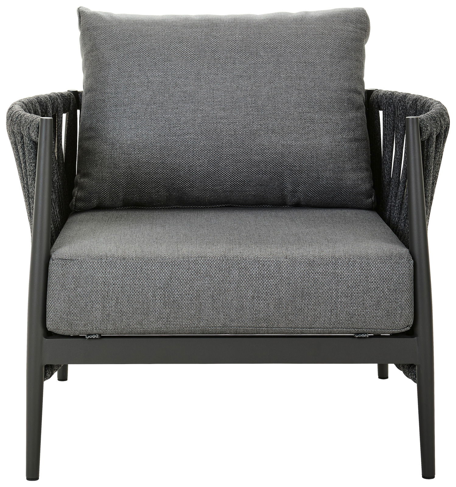 Grauer Loungesessel mit Kissen, Vorderansicht