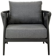 Grauer Loungesessel mit Kissen, Vorderansicht