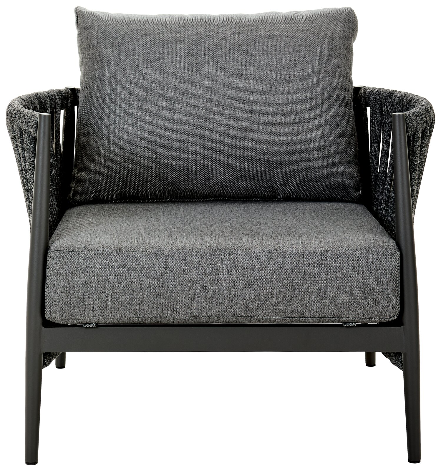 Grauer Loungesessel mit Kissen, Vorderansicht