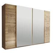 Schwebetürenschrank aus Holz mit zwei großen Spiegeltüren, seitliche Perspektive