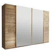 Schwebetürenschrank aus Holz mit zwei großen Spiegeltüren, seitliche Perspektive