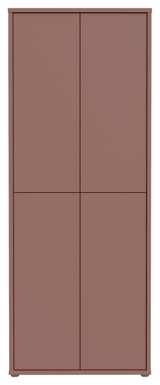 Vorderansicht eines hohen, braunen XL-Schuhschranks mit vier Türen.