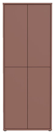 Vorderansicht eines hohen, braunen XL-Schuhschranks mit vier Türen.