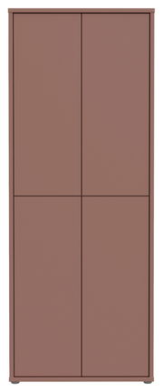 Vorderansicht eines hohen, braunen XL-Schuhschranks mit vier Türen.