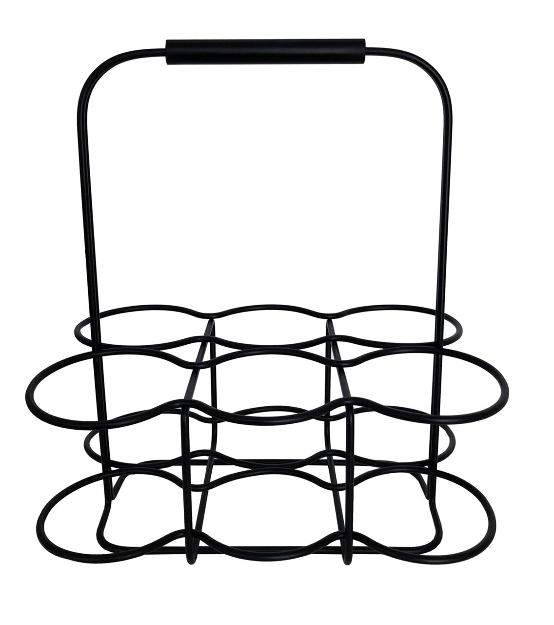 Schwarzer Flaschenkorb aus Draht mit Griff, Vorderansicht