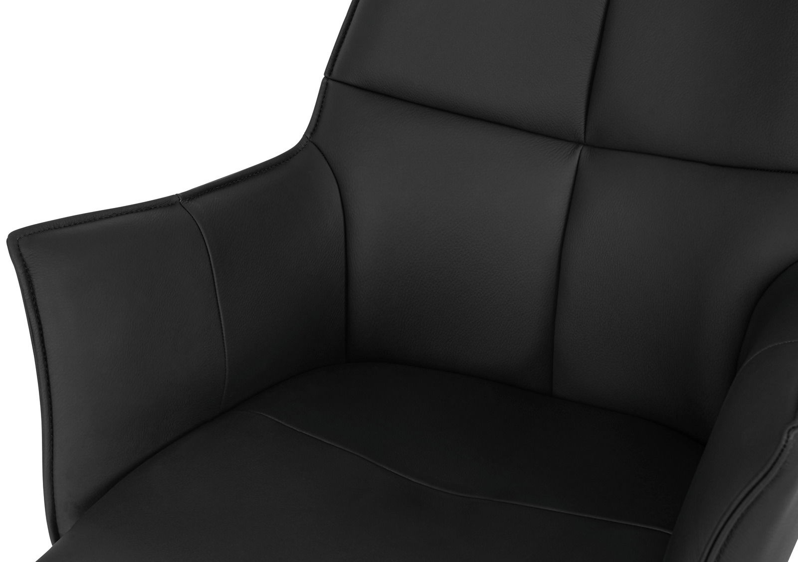 Novel Armlehnstuhl MIAMI Nahaufnahme eines schwarzen Armlehnstuhls aus Leder, Ansicht von schräg oben