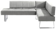 Graue Eckbank mit modernem Design und Metallbeinen, seitliche Perspektive