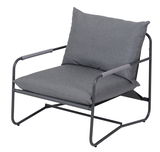 Grauer Lounge-Sessel mit Metallrahmen, seitliche Perspektive