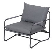Grauer Lounge-Sessel mit Metallrahmen, seitliche Perspektive