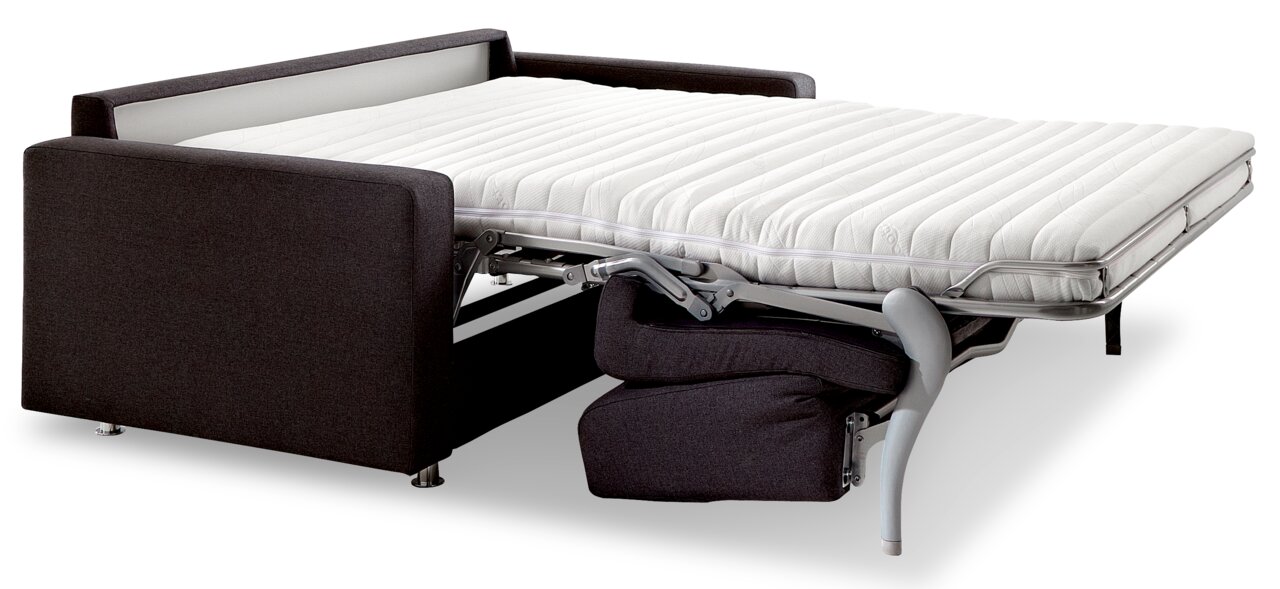 Schlafsofa in ausgeklappter Position, seitliche Perspektive