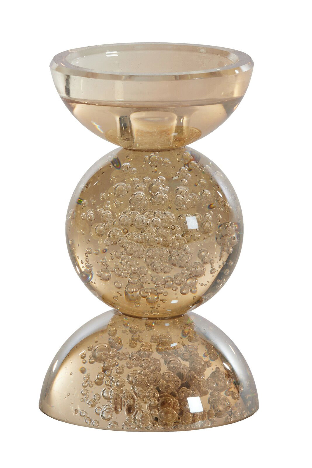 Transparenter Kerzenhalter mit eingeschlossenen Luftblasen, seitliche Perspektive