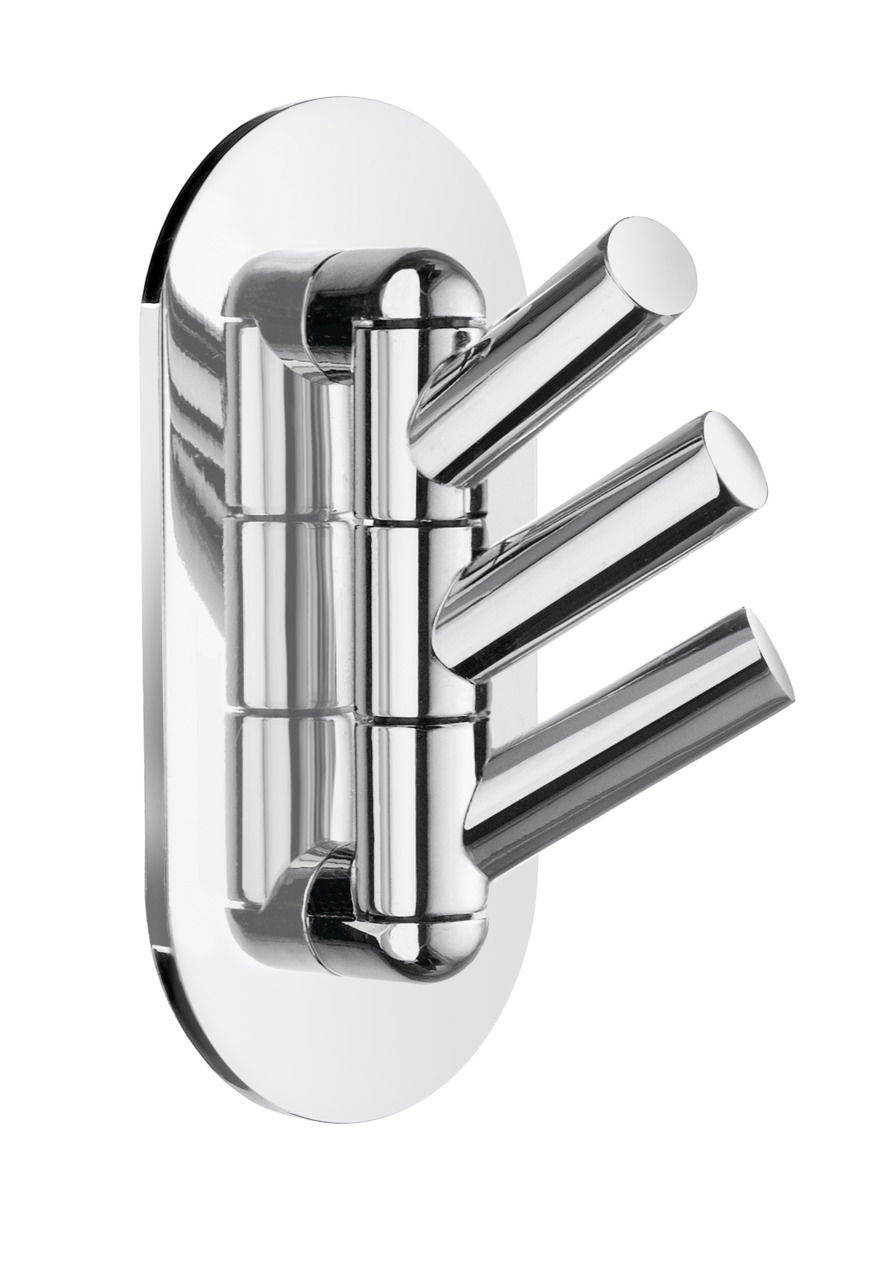 Dreierhaken schwenkbar aus glänzendem Metall, seitliche Perspektive