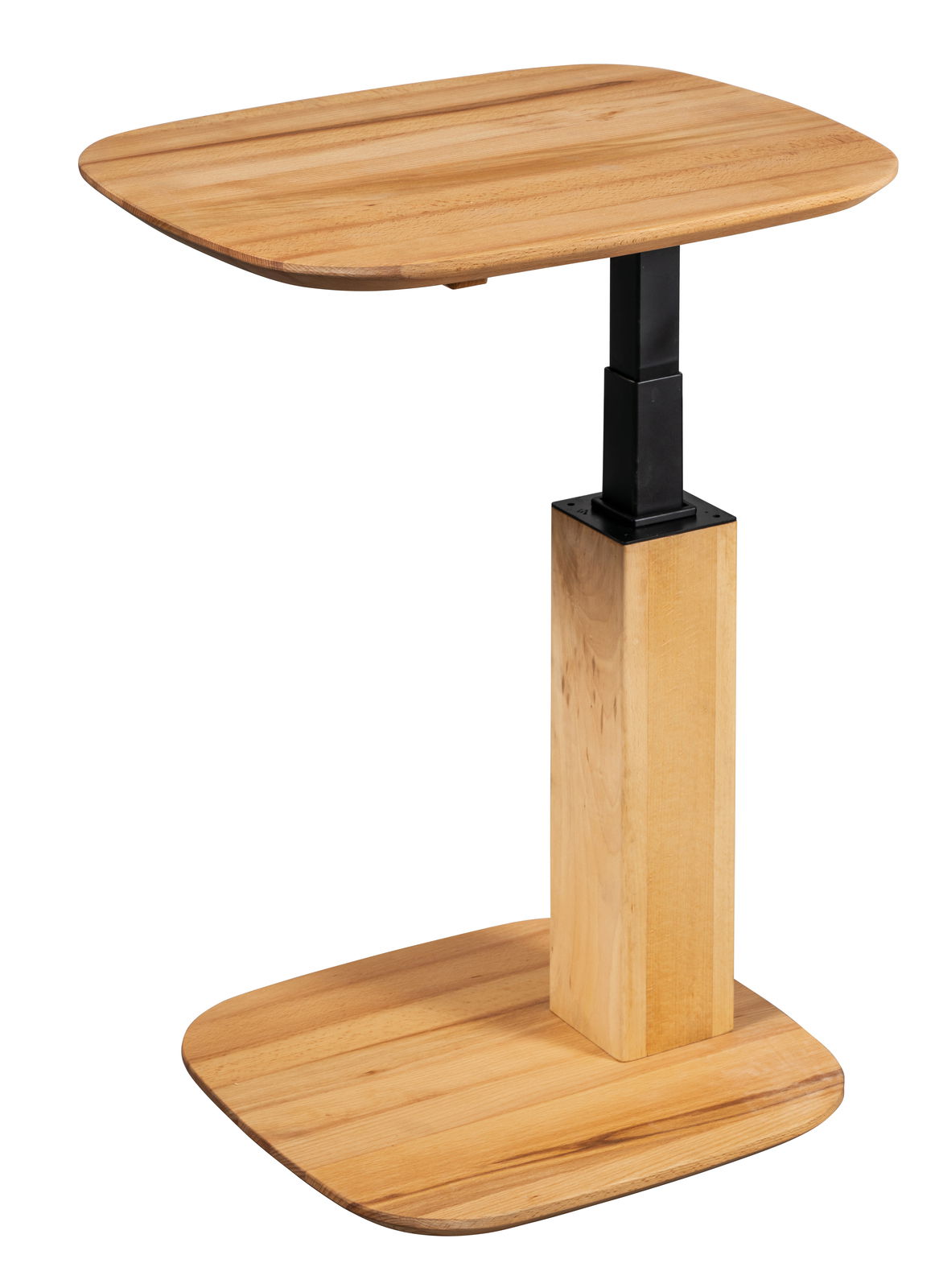 Moderner Beistelltisch aus Holz mit verstellbarer Höhe, seitliche Perspektive