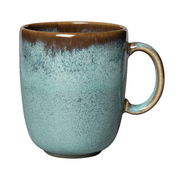 Kaffeebecher Lave 340ml in türkis, seitliche Ansicht mit Henkel rechts