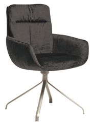 Moderner schwarzer Stuhl mit Samtbezug und Metallgestell, seitliche Perspektive