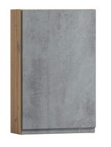 Moderner Hängeschrank mit grauer Front und Holzseiten, Frontalansicht