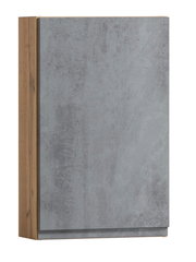 Moderner Hängeschrank mit grauer Front und Holzseiten, Frontalansicht