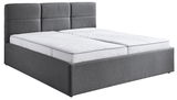 Graues Polsterbett 180x200 cm mit hohem Kopfteil, seitliche Perspektive
