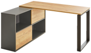 Moderner Winkelschreibtisch RENTON mit Holz- und Metallelementen, seitliche Perspektive