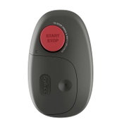 Schwarzer, ovaler SIZZIX Start/Stop-Schalter mit rotem Start-Stop-Knopf, frontal aus der Vogelperspektive auf weißem Hintergrund
