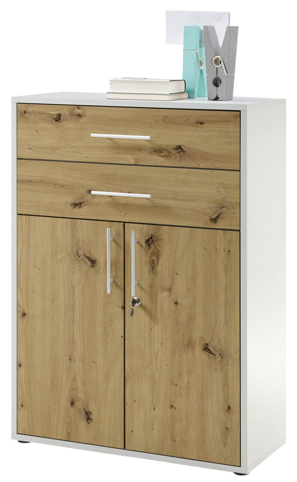 XORA Aktenschrank niedrig FINITO Aktenschrank niedrig mit Holzoptik, zwei Türen und einer Schublade, Frontalansicht