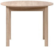 Runder Esstisch aus Holz in heller Eichenoptik, frontal betrachtet