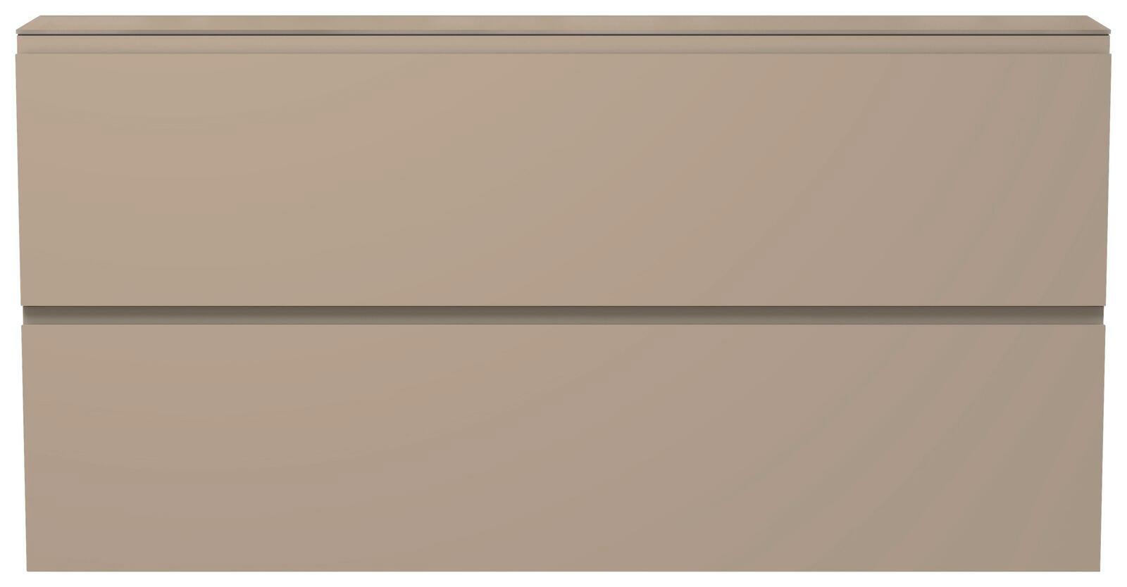 Frontansicht eines XL-Hängeschuhschranks in Beige mit zwei Klappen.