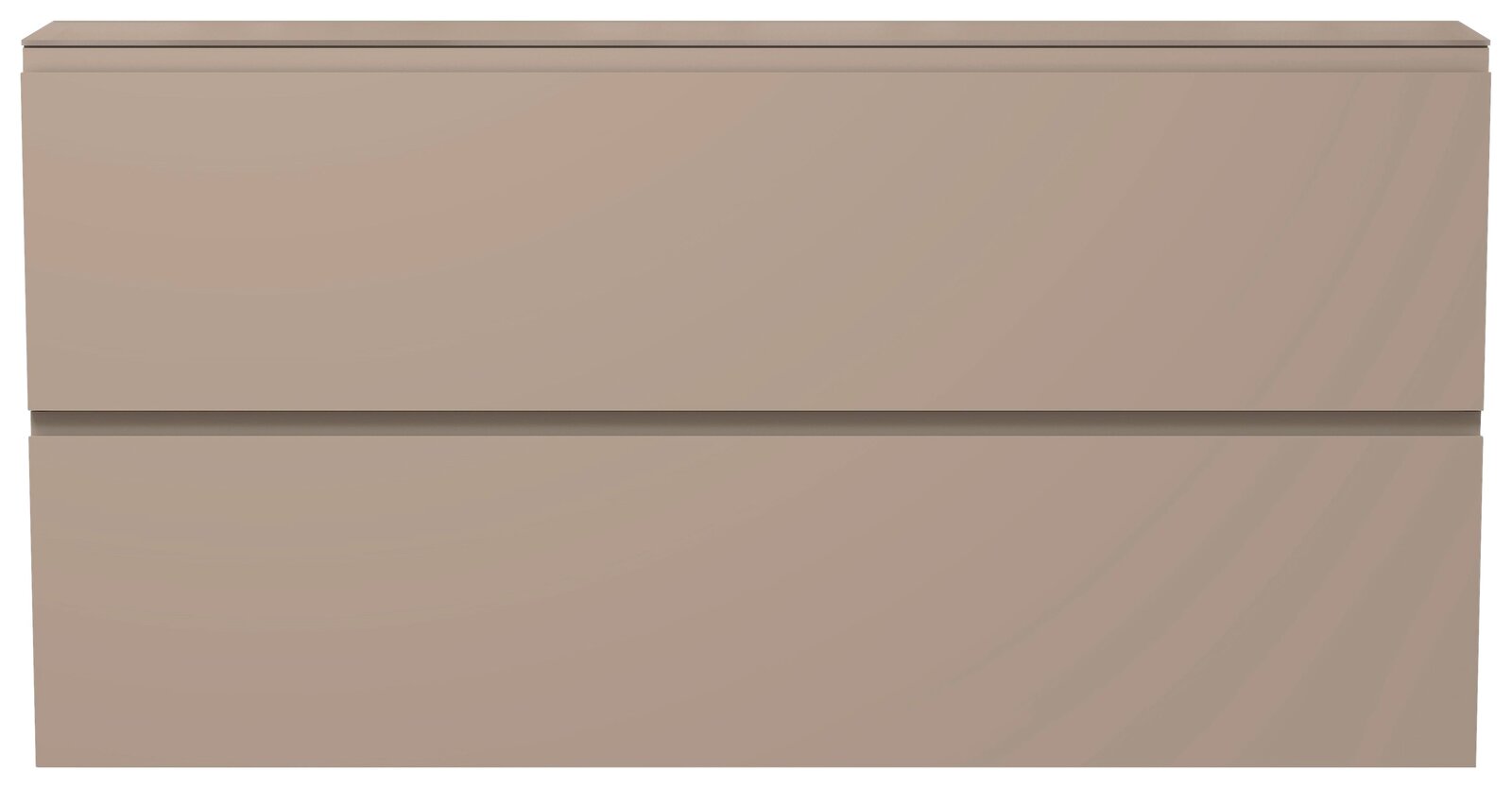 Frontansicht eines XL-Hängeschuhschranks in Beige mit zwei Klappen.