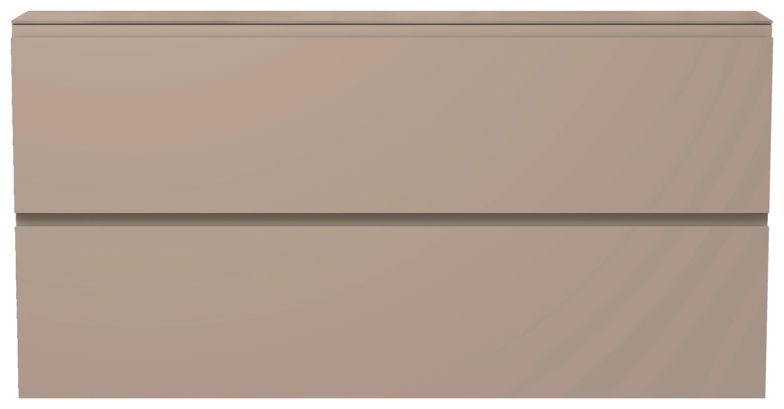 Frontansicht eines XL-Hängeschuhschranks in Beige mit zwei Klappen.