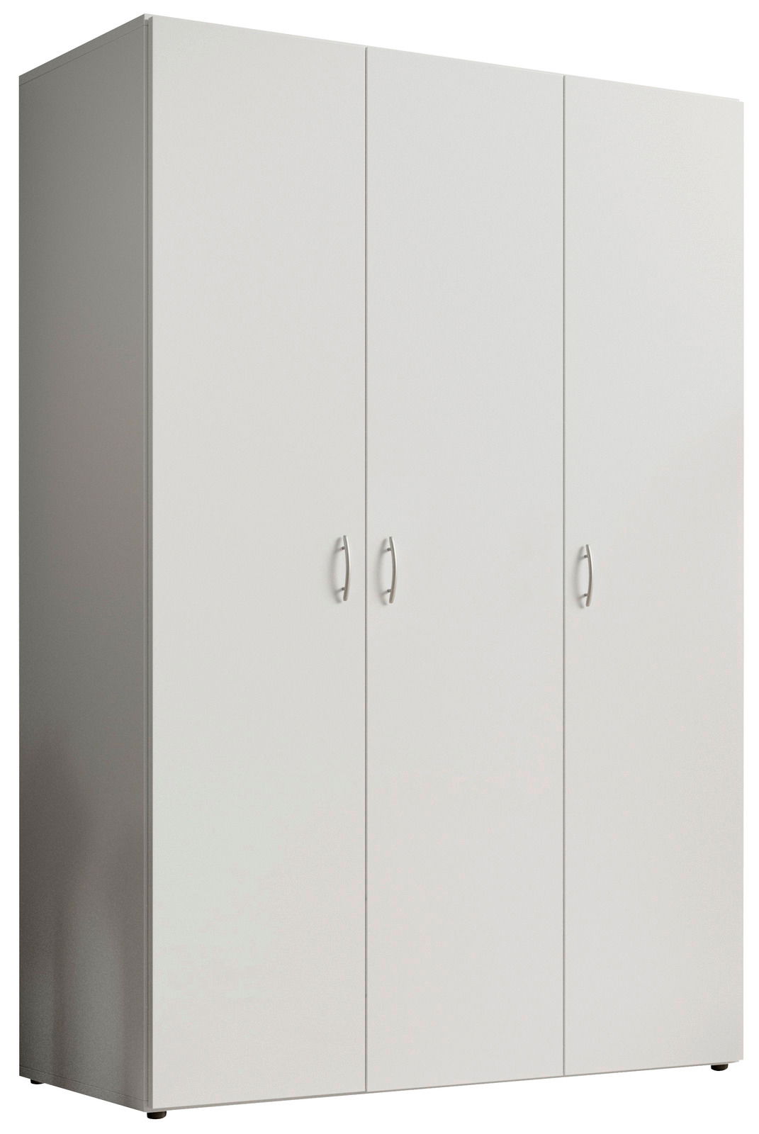 Drehtürenschrank 3-türig in weißer Farbe, seitliche Perspektive
