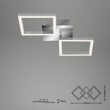 Moderne LED-Deckenleuchte in Chrom/Silber mit zwei rechteckigen Rahmen, Ansicht von unten.