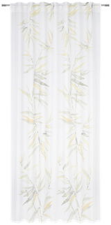 Fertigvorhang Bamboo mit zartem Bambusmuster auf weißem Hintergrund, frontal betrachtet.