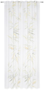 Fertigvorhang Bamboo mit zartem Bambusmuster auf weißem Hintergrund, frontal betrachtet.