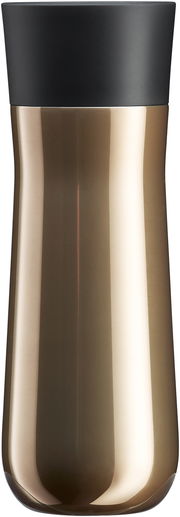 Goldener Impulse Isolierbecher 0,35l mit schwarzem Deckel, Frontalansicht