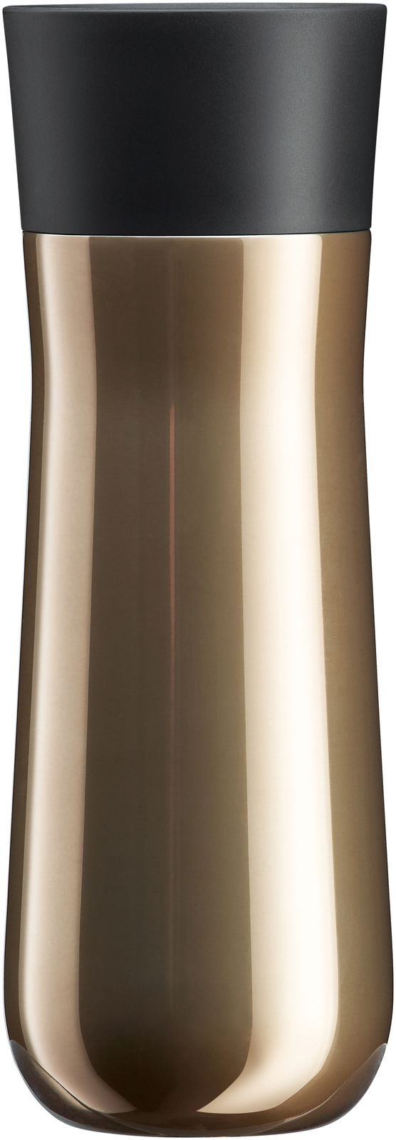 Goldener Impulse Isolierbecher 0,35l mit schwarzem Deckel, Frontalansicht