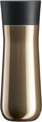 Goldener Impulse Isolierbecher 0,35l mit schwarzem Deckel, Frontalansicht