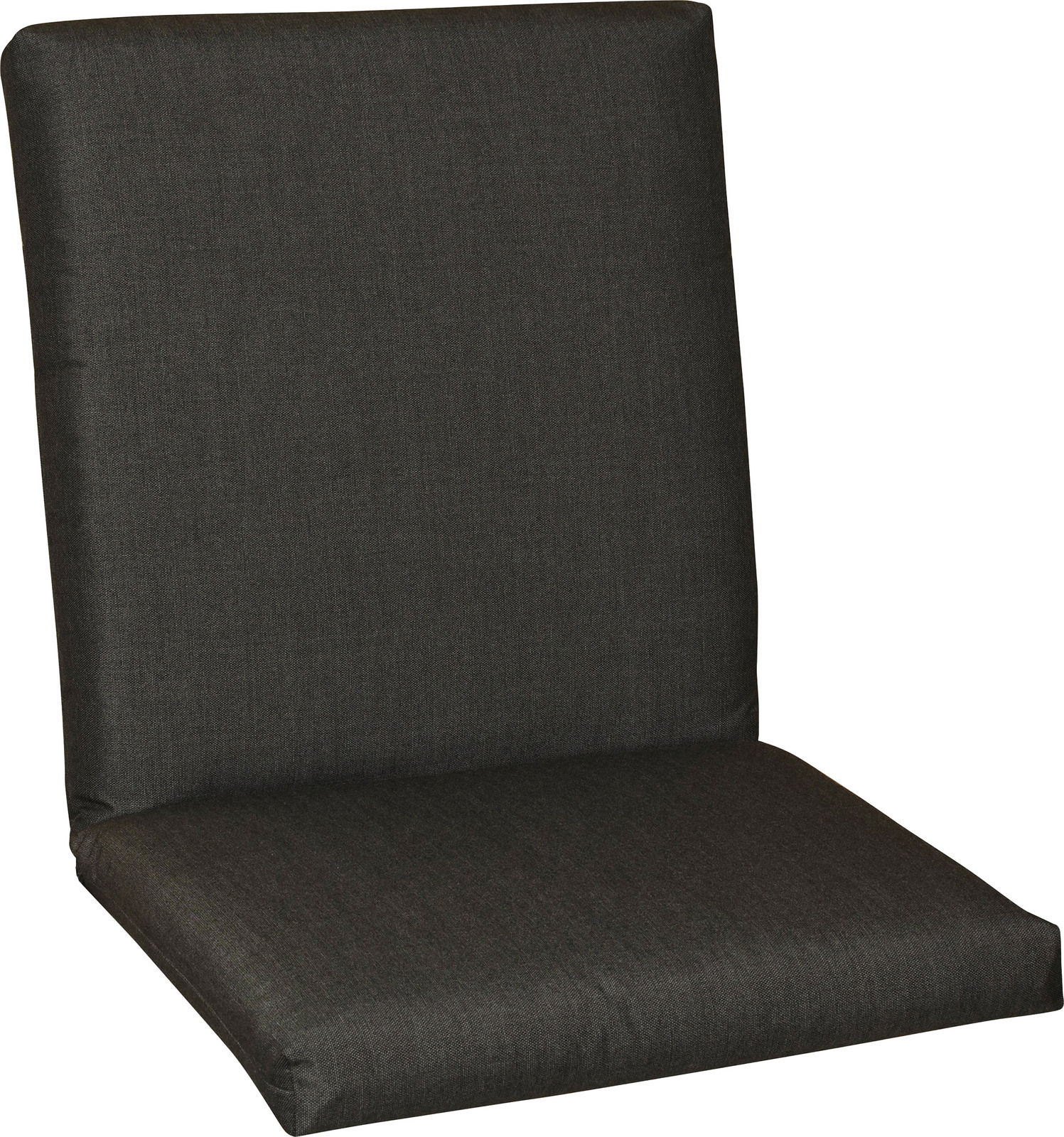 Dunkelgraue Niederlehnerauflage in seitlicher Perspektive