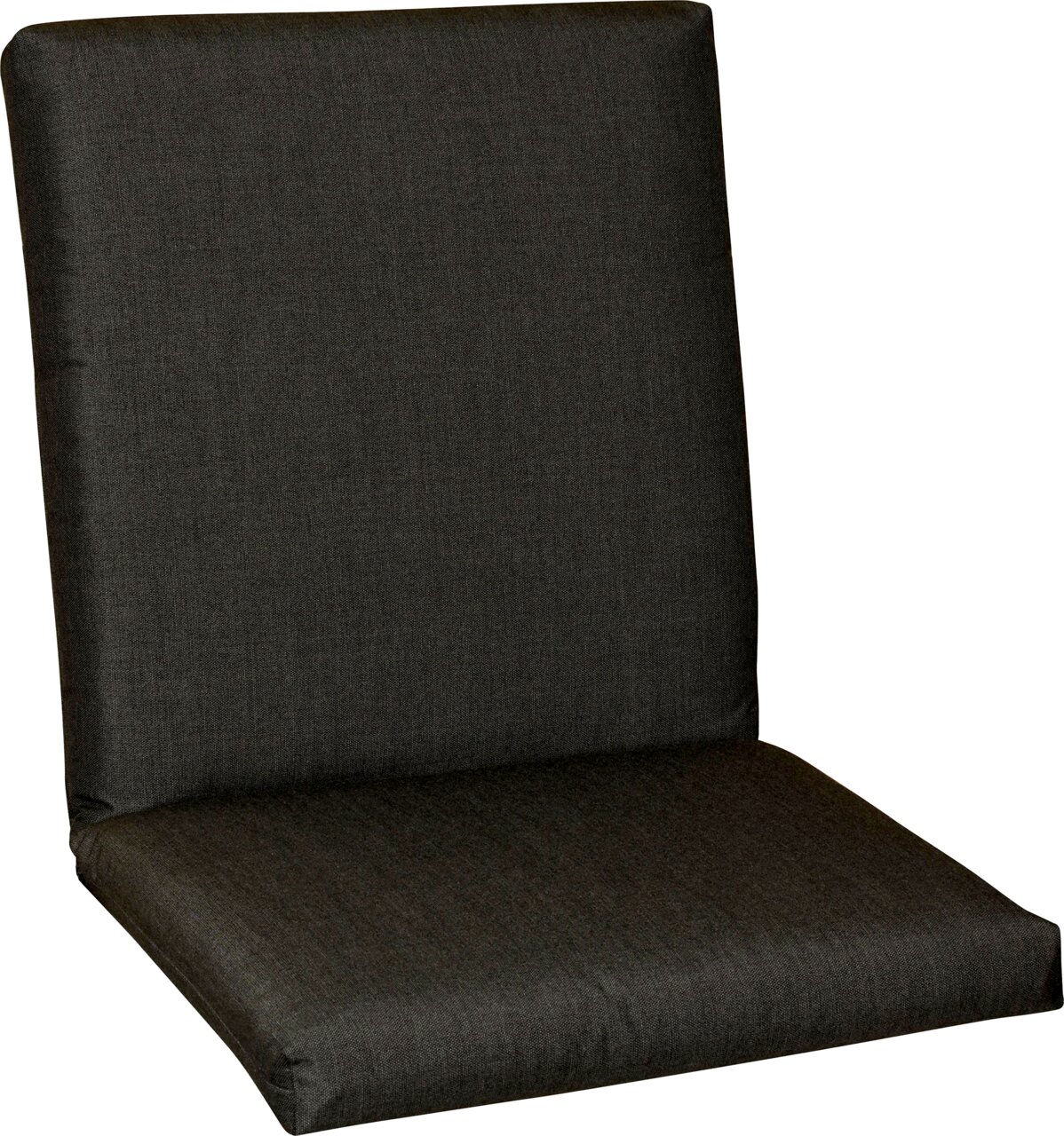 Dunkelgraue Niederlehnerauflage in seitlicher Perspektive