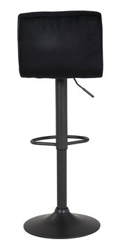 Rückansicht eines schwarzen Barhockers mit runder Basis und Fußstütze