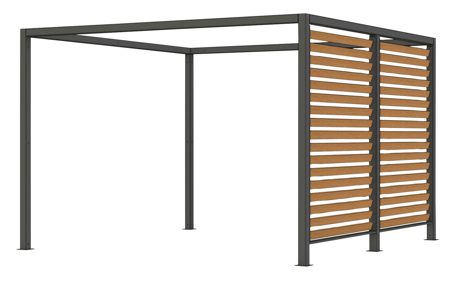 Sichtschutz in Holzoptik mit Metallrahmen, seitliche Perspektive