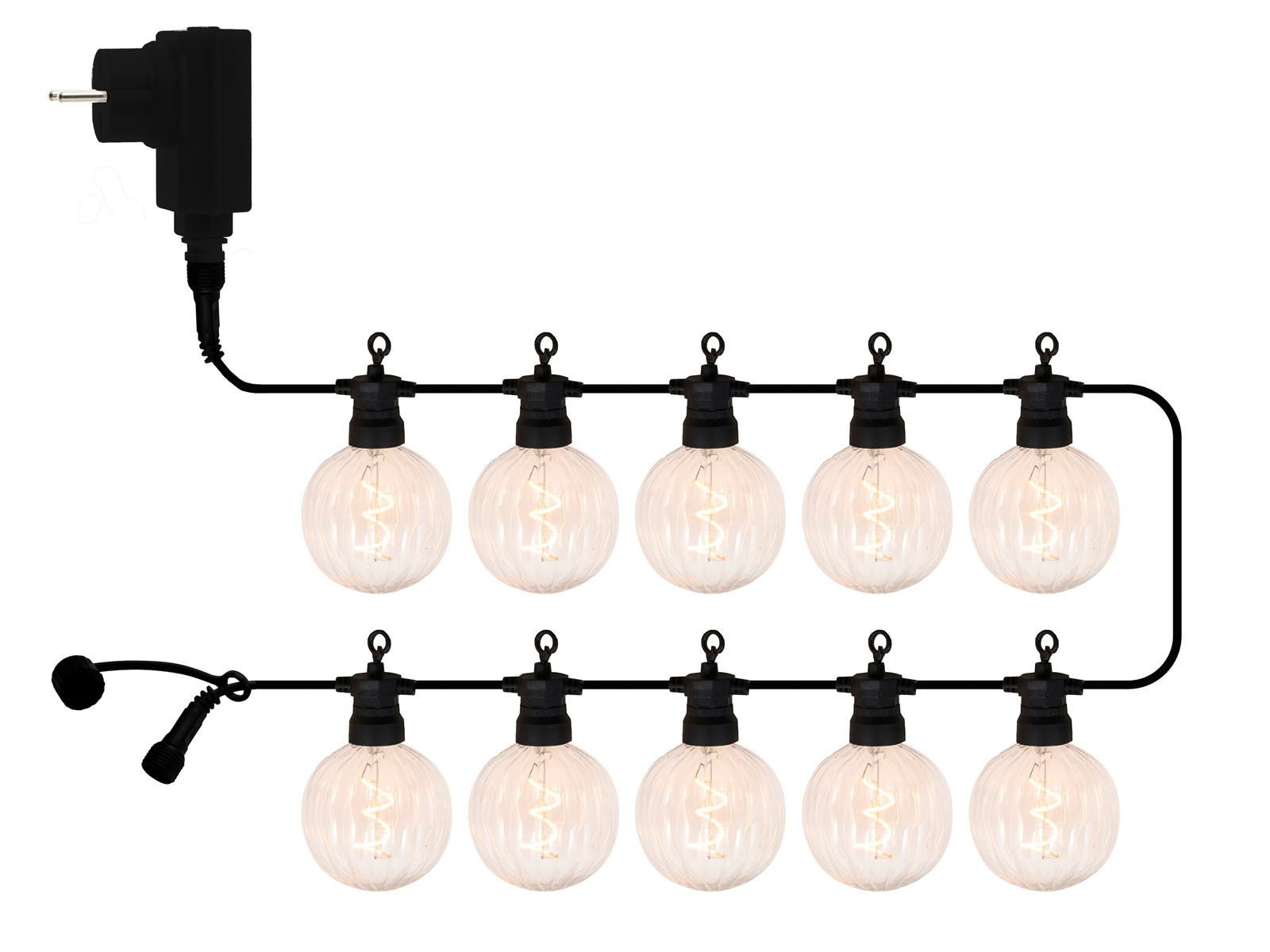 Lichterkette mit 10 klaren LED-Glühbirnen, seitliche Perspektive