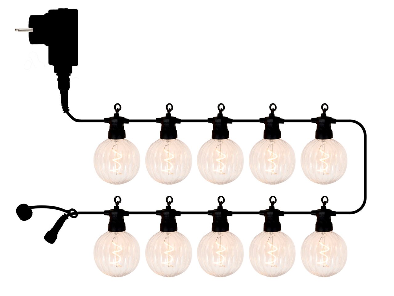 Lichterkette mit 10 klaren LED-Glühbirnen, seitliche Perspektive