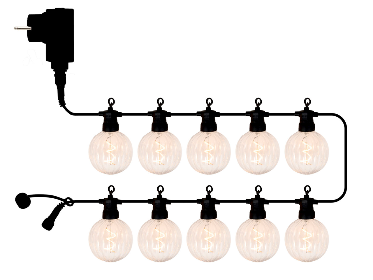 Lichterkette mit 10 klaren LED-Glühbirnen, seitliche Perspektive