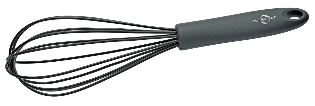 Grauer Schneebesen MIDI mit ergonomischem Griff, seitliche Perspektive