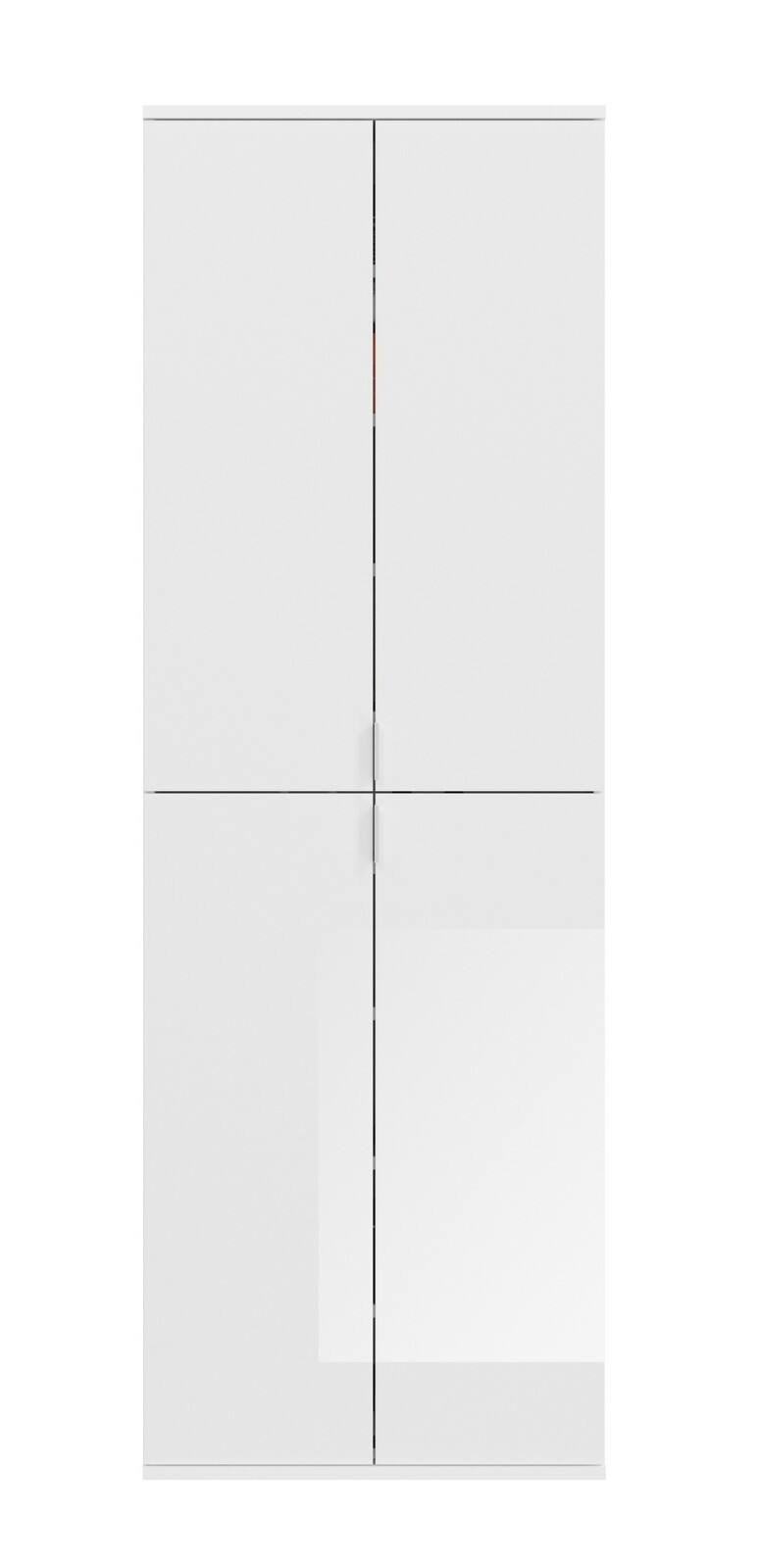 Weiße Garderobenkombination mit vier Türen, frontal betrachtet.