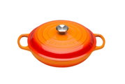 Gourmet Profitopf 30cm in Ofenrot, Draufsicht mit zwei Griffen und Deckel