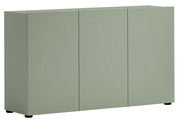 Grüne Kommode mit drei Türen, frontal fotografiert